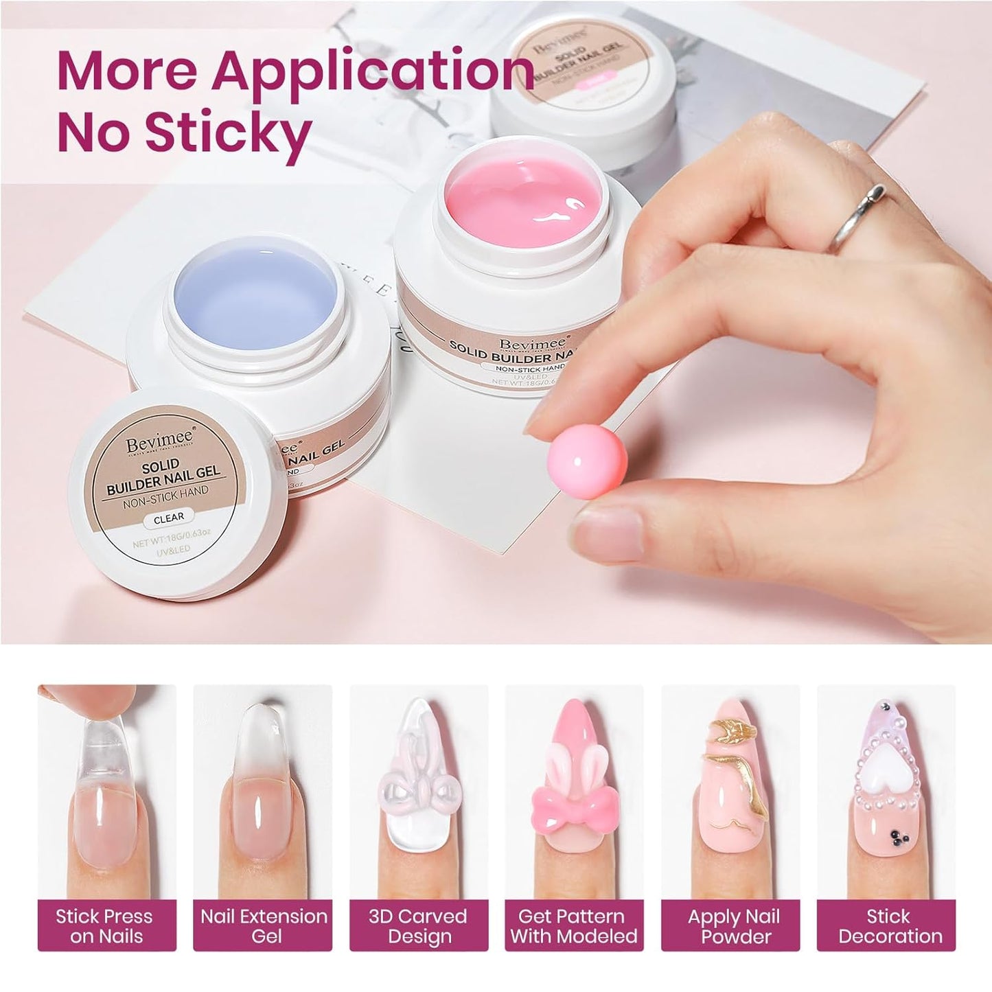 3d Sculpting Gel for Nail Art, Solid Builder Gel for Nails Non-Stick Hand for Modeling Sculpture Nail Extension UV/LED Manicure DIY At Home Clear Pink 2PCS-Velvo Beauty