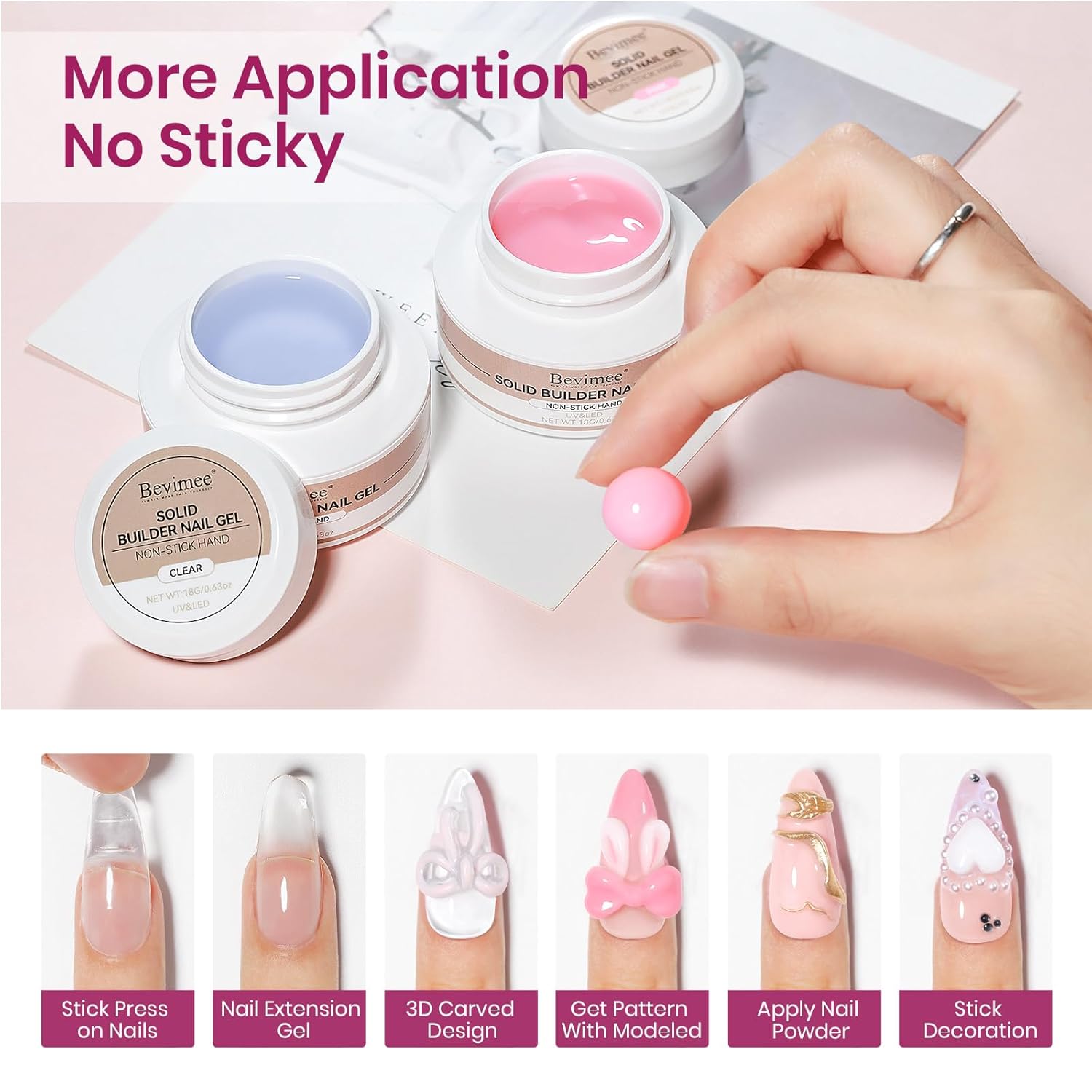 3d Sculpting Gel for Nail Art, Solid Builder Gel for Nails Non-Stick Hand for Modeling Sculpture Nail Extension UV/LED Manicure DIY At Home Clear Pink 2PCS-Velvo Beauty