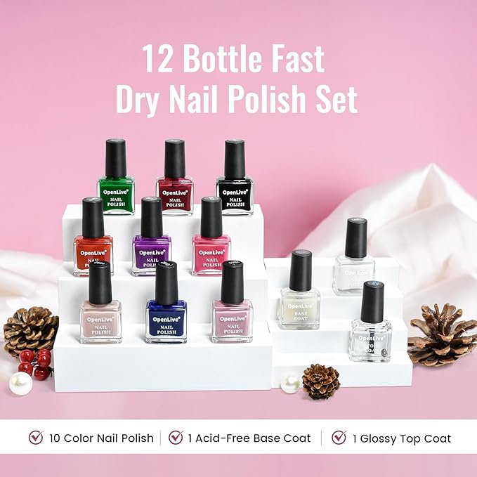 12 PCS Nail Polish Set With 10 Colour Combo, 2 PCS Base And Top Coat,Fast Drying Nail Polish For Home DIY And Beginners.-Velvo Beauty