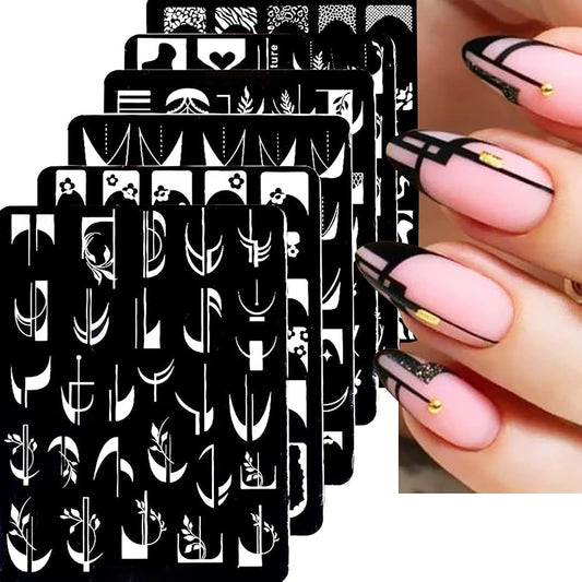 6Pcs Nail Art Stamping Templates Set with French Line Flowers Leaves Smiley Heart Design Art Stamping Kits DIY Printing Tools Fashion Art Decoration for Women and Girls-Velvo Beauty
