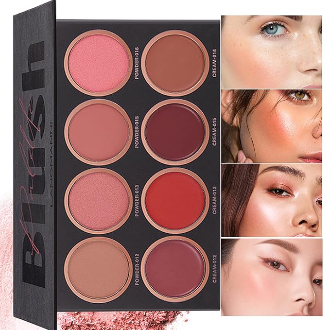 8 Colors Blush Palette, Matte Light Luxury Blush Powder Bright Shimmer Face Blush, Contour and Highlight Blush Palette, Professional Facial Beauty Cosmetic Makeup Blush-Velvo Beauty