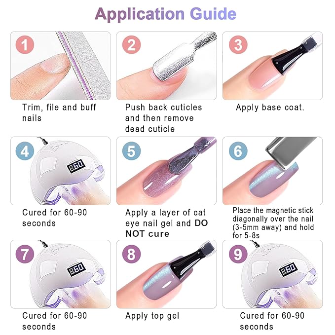 RARJSM Aurora Mermaid Cat Eye Gel Nail Polish Set 6pcs Reflective Pink Purple Green Blue Diamond Ceramic Glitter Glass Cateye Gelpolish with Magnet Stick 7.5ml Curing Requires Soak Off for Home Salon-Velvo Beauty