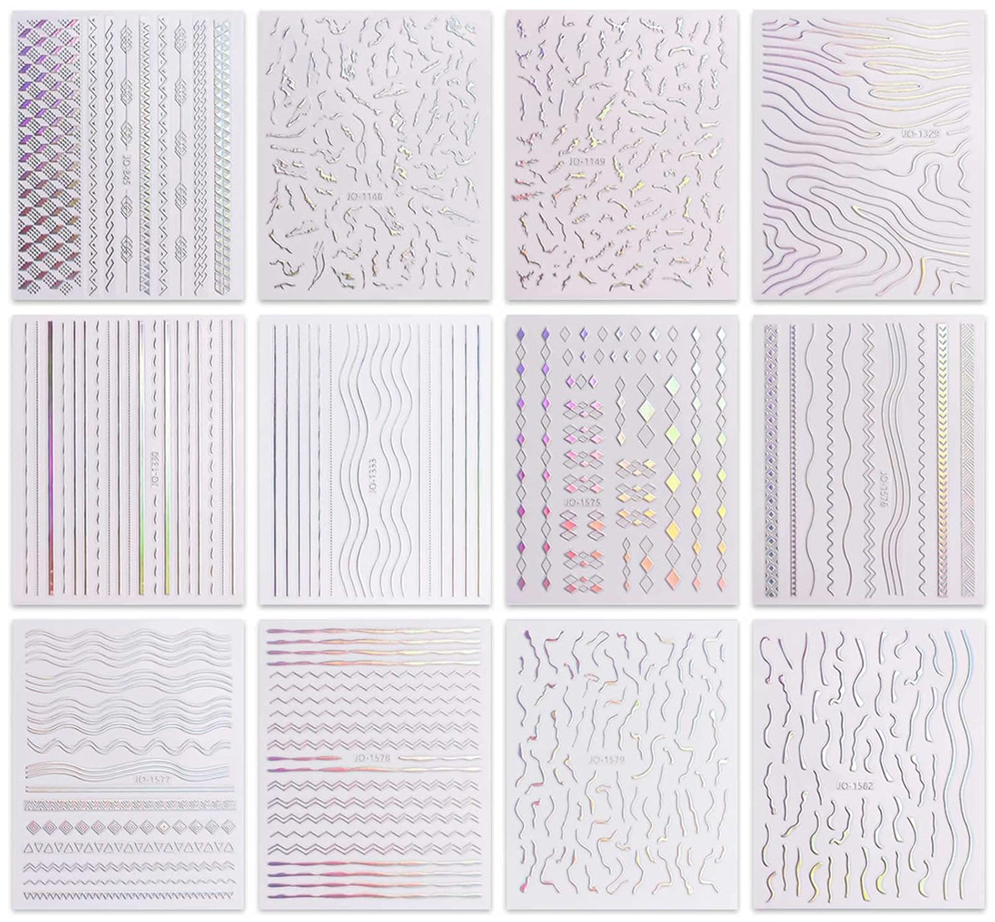 JMEOWIO 12 Sheets Aurora Nail Art Stickers Decals Self-Adhesive Pegatinas Uñas Glitter Holographic Nail Supplies Nail Art Design Decoration Accessories-Velvo Beauty