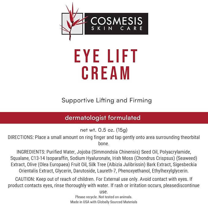 Eye Lift Cream - Lifts & Firms, Promotes Collagen & Elastin Formation, Minimizes Aging - 0.5 fl oz - Cosmesis-Velvo Beauty