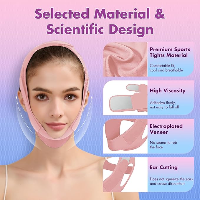 2 Pack Face Slimming Strap, Double Chin Reducer Band, Graphene V-Line Mask Chin Up Mask V Shaped Face Mask Chin strap for sleeping, V-Line Lifting Mask for Women, Medium, Black and Pink-Velvo Beauty