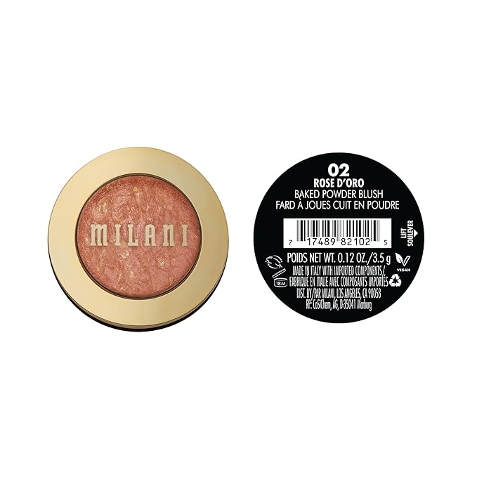 Milani Baked Blush, Powder Blush for Cheeks, Cruelty Free Makeup - Shape, Contour & Highlight Face for a Shimmery or Matte Finish -Rose D'oro-Velvo Beauty
