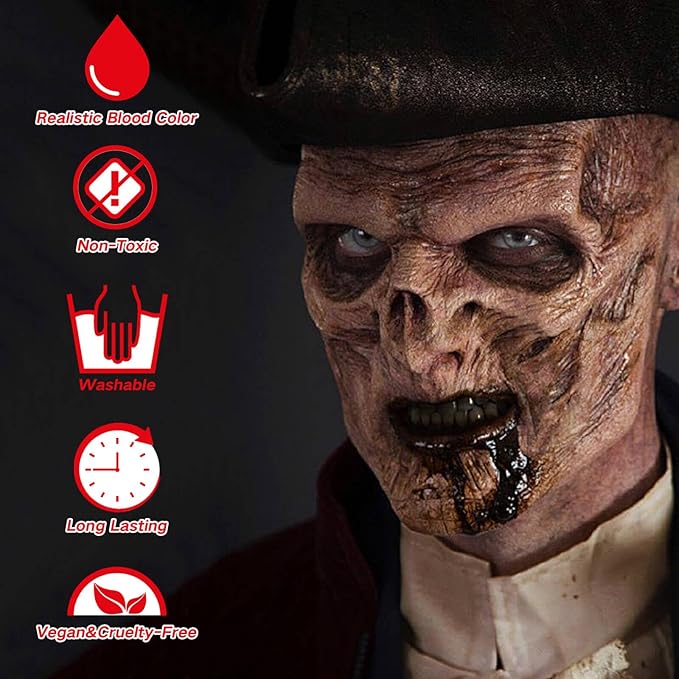 MEICOLY 7PCS Halloween Special Effects SFX Makeup Kit for Theatre Stage Performance,Scar Wax+Spatula Tool+Coagulated Blood+Black Stipple Sponges+White Sponges+Black Tooth Paint+Scar Wax Adhesive-Velvo Beauty