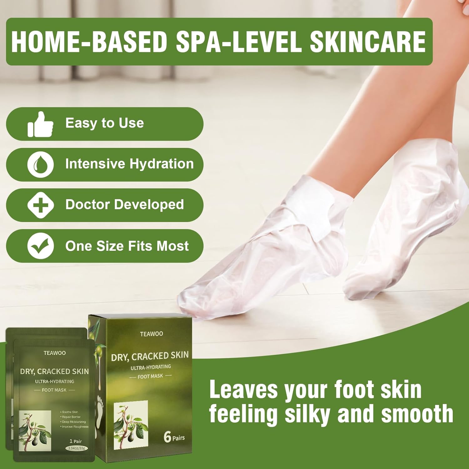 18 Pairs Moisturizing Foot Masks with Shea Butter, Jojoba Oil, Vitamin E & Urea, Intensely Hydrating Foot Mask For Dry Cracked Feet, Moisturizing Socks for Cracked Heel Treatment-Velvo Beauty