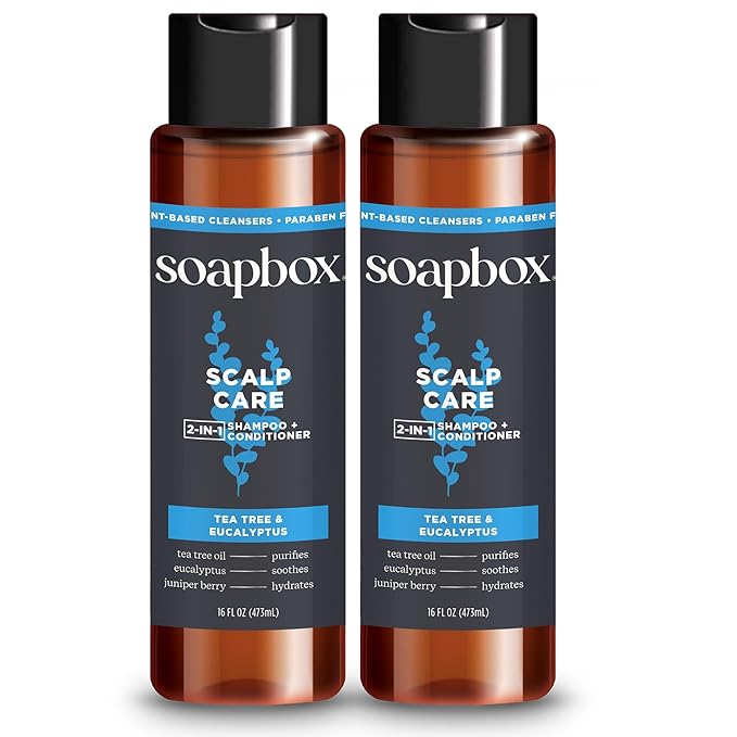 Soapbox Men's Scalp Care 2 in 1 Shampoo and Conditioner For Men, Natural Mens Shampoo and Conditioner, Tea Tree & Eucalyptus, 16oz-Velvo Beauty