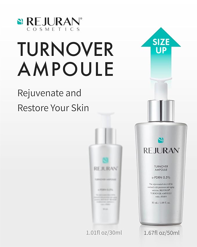 REJURAN® Turnover Ampoule, c-PDRN® [Larger Size] - Original Salmon DNA PDRN Face Serum for Rejuvenation, Firming, Hydration & Youthful Glow, Smooths Skin Texture. Korean Skincare (1.69 fl oz)-Velvo Beauty
