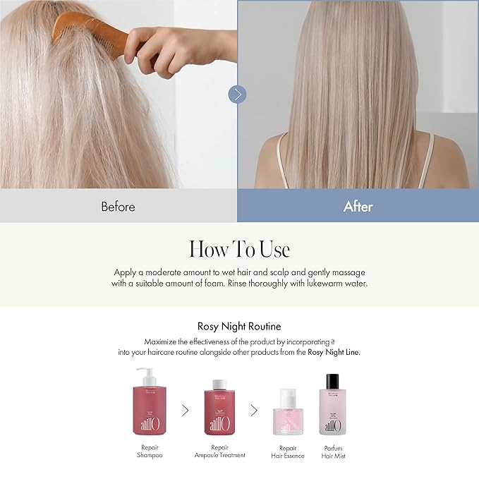 Rosy Night Repair Shampoo – Anti-Dandruff & Damage Repair with Damask Rose Water & Ceramide – Color Safe, Silicone & Sulfate Free (15.22 fl. Oz)-Velvo Beauty