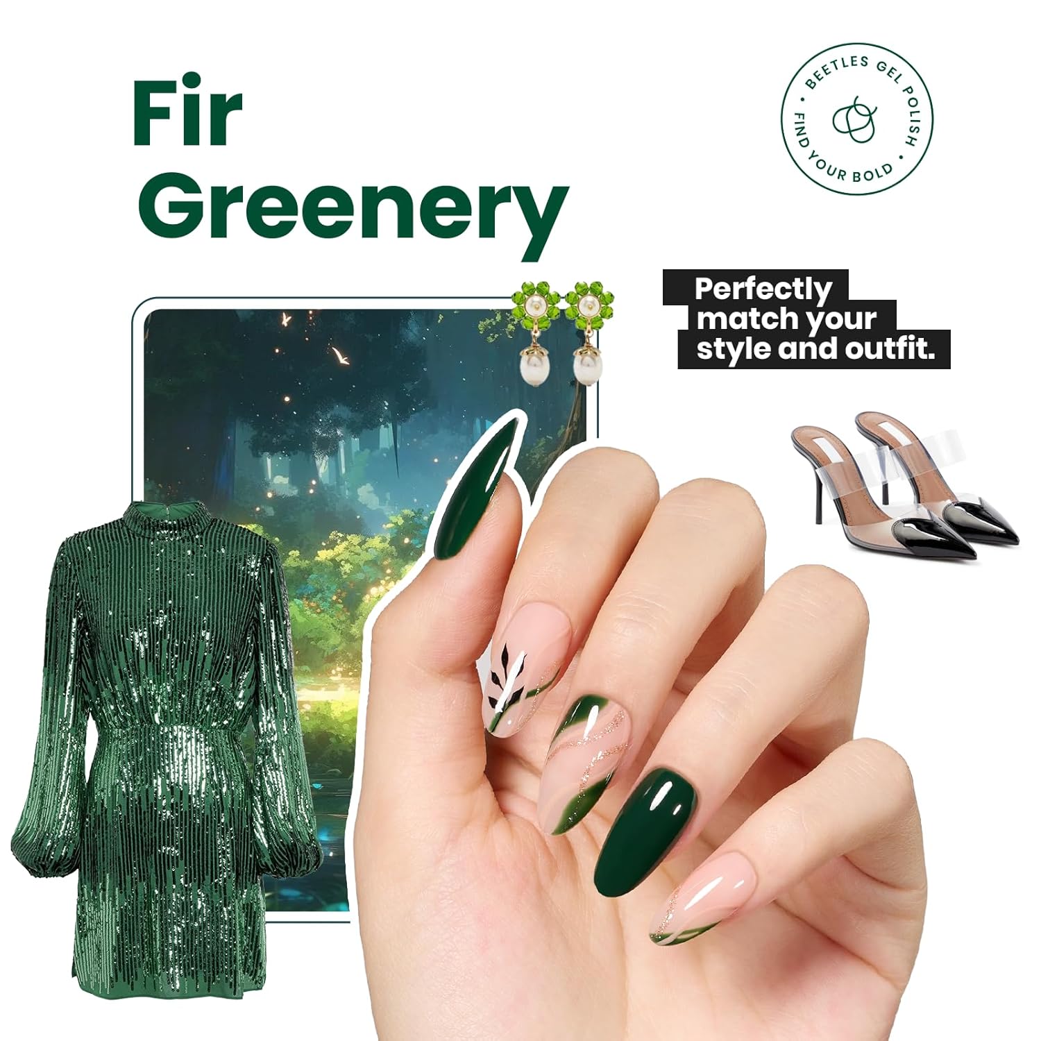 Beetles Fir Greenery Nail Polish, 1Pcs 15ml Fast Drying & Long Lasting Winter Nail Polish Dark Green Nail Lacquer Gift for Women-Velvo Beauty