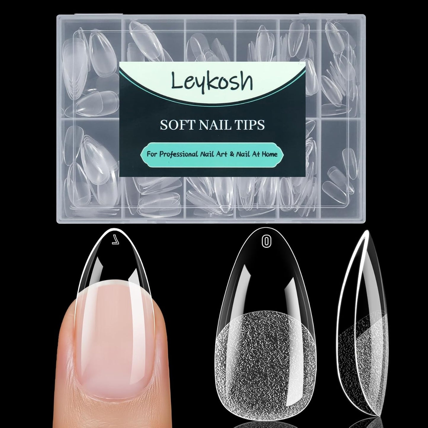 Medium Almond Nail Tips, 216pcs Acrylic Fake Nails Gel Nail Tips Soft, Full Cover Pre-Shaped Matte Clear Press on Nails for Extension, Diy at Home Manicure 12 Sizes-Velvo Beauty
