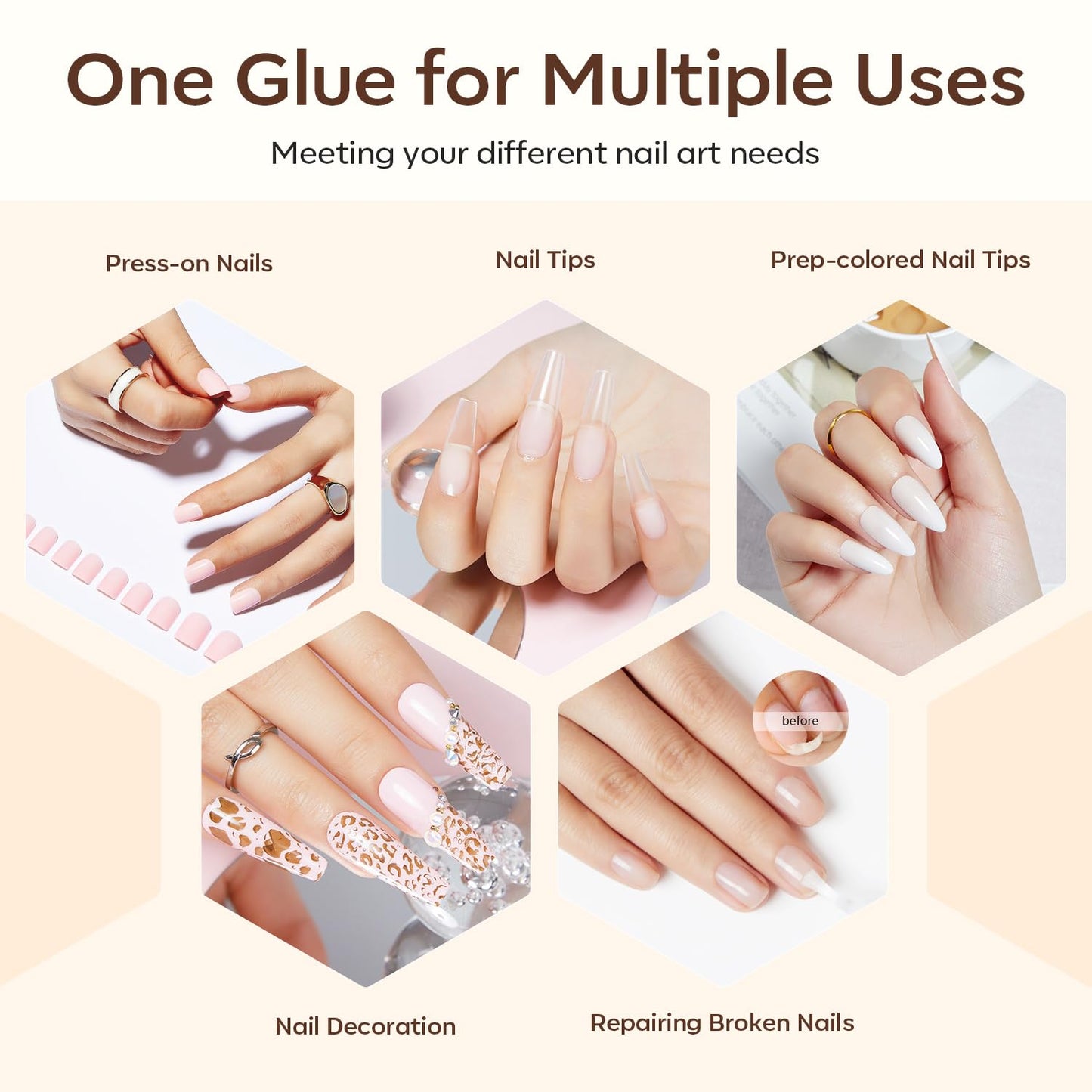 Modelones Nail Glue for Press Ons, Press On Nails and Acrylic Nails, 10 ML Super Strong Long Lasting Gel Nail Glue for Nail Tips, Upgrade Safety Non-Acid Non-Toxic, No need LED Lamp-Velvo Beauty
