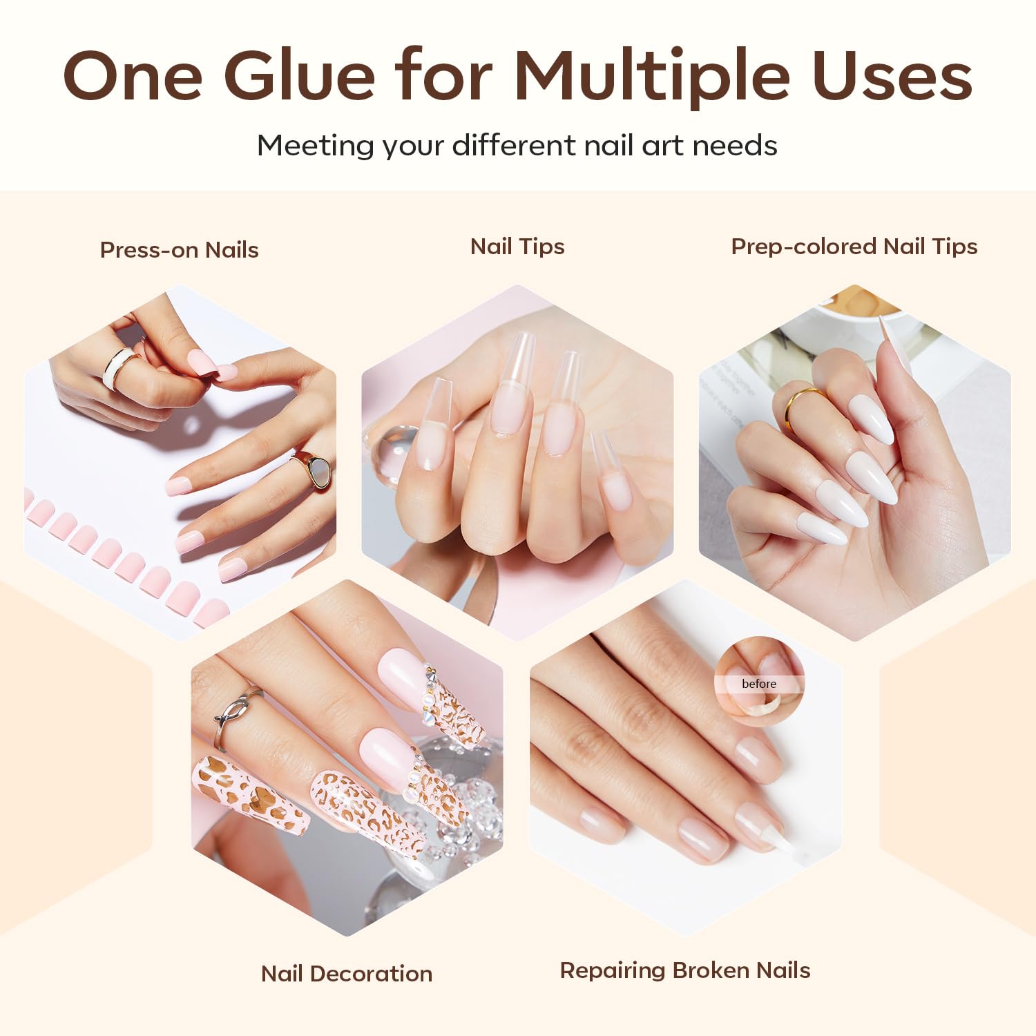 Modelones Nail Glue for Press Ons, Press On Nails and Acrylic Nails, 10 ML Super Strong Long Lasting Gel Nail Glue for Nail Tips, Upgrade Safety Non-Acid Non-Toxic, No need LED Lamp-Velvo Beauty