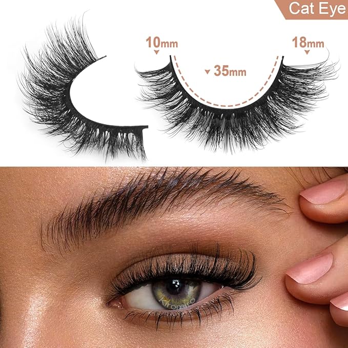 Kiromiro Lashes False Eyelashes Cat Eye Faux Mink Lashes Wispy Strip Lash 6D Volume Fake Lash Natural Look Eyelashes Pack 7 Pairs-Velvo Beauty