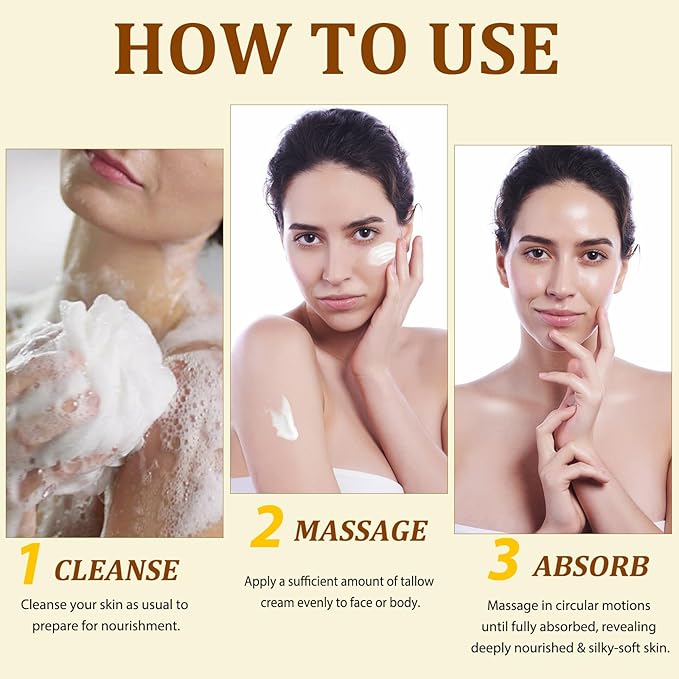 Whipped Tallow Cream for Face & Body - 100% Grass-Fed Beef Tallow, Natural Honey & Beeswax Moisturizer, Deep Hydration & Nourishment, Oil-Free & Unscented, Fast Absorbing-Velvo Beauty