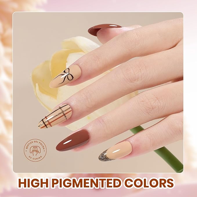 Beetles Fall Gel Nail Polish Set – 20 Colors Brown Burgundy Red Green Orange Glitter Winter Gel Polish, Soak Off UV LED Gel Polish Kit with Base Coat Glossy Matte Top Coat Manicure Gift for Women-Velvo Beauty