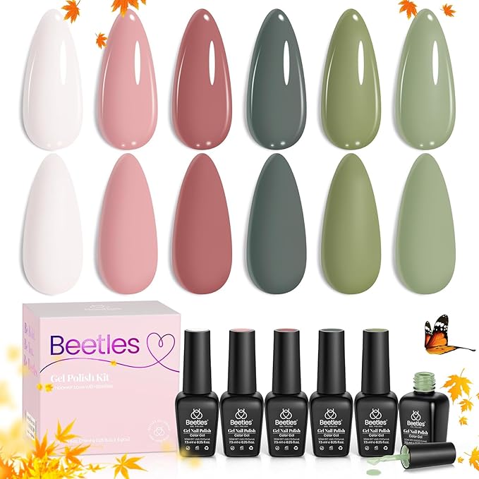 Beetles Gel Nail Polish, 6 Colors Sage Green Tranquil Grace Collection Pink Olive Green White UV Gel Nail Polish Manicure Art Design Gifts for Women-Velvo Beauty
