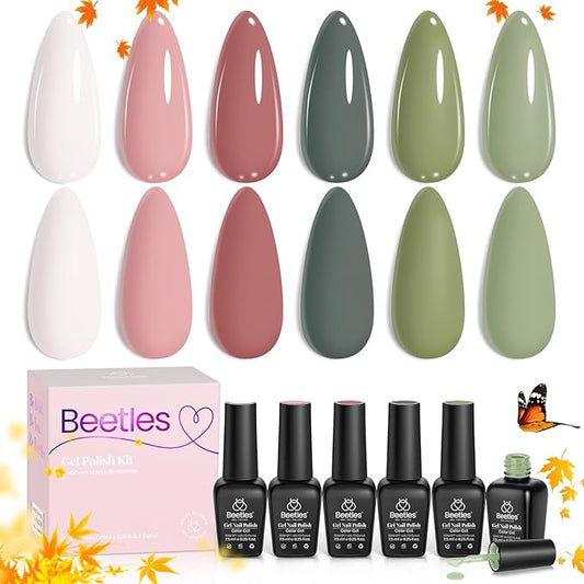 Beetles Gel Nail Polish, 6 Colors Sage Green Tranquil Grace Collection Pink Olive Green White UV Gel Nail Polish Manicure Art Design Gifts for Women-Velvo Beauty