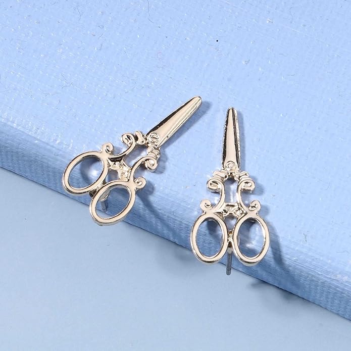 Punk Scissors Stud Earrings Gold Barber Earrings Minimalist Petite Earrings Personalized Earrings for Women and Girls Hair Stylist Gifts-Velvo Beauty