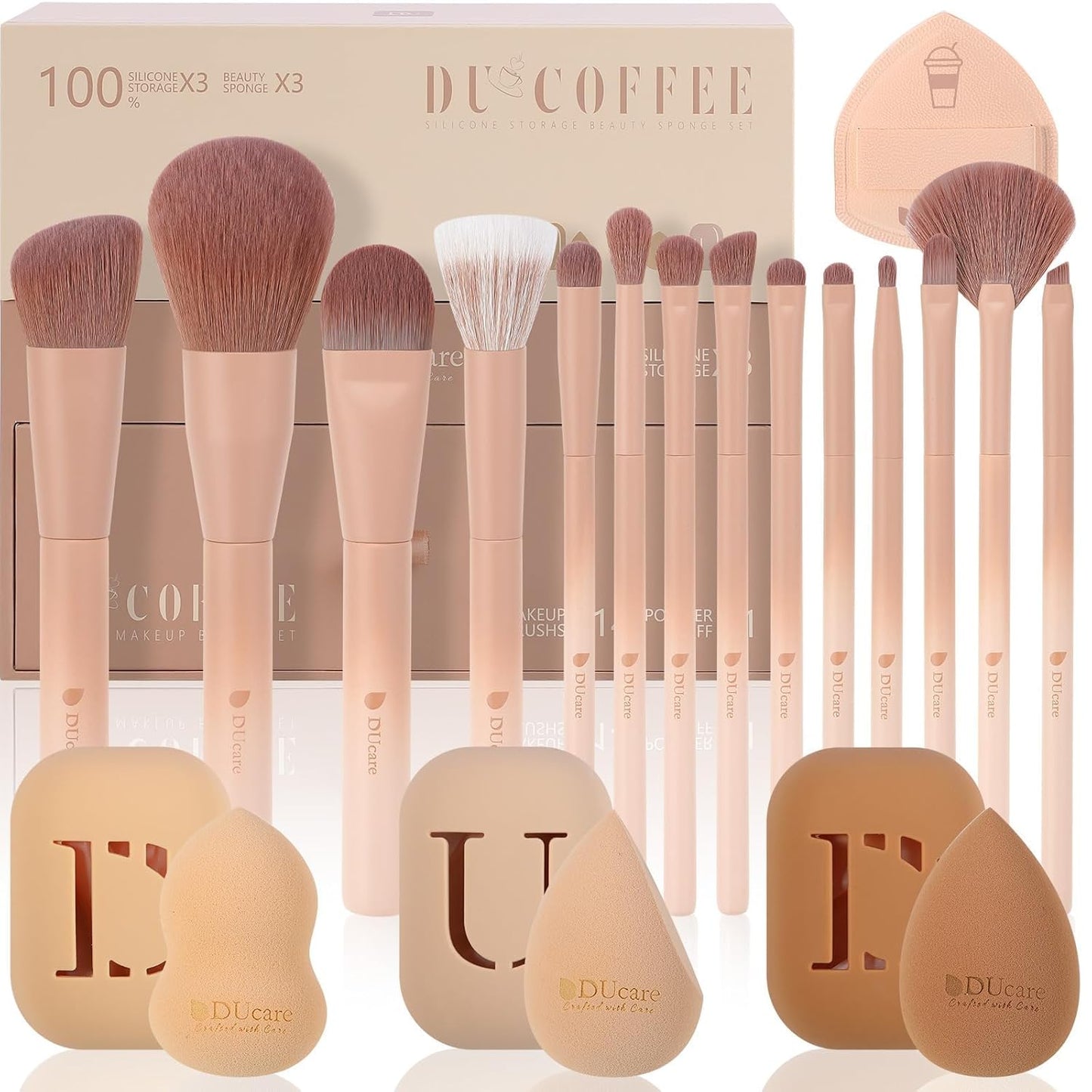DUcare Makeup Brushes Set 14Pcs Coffee Series Makeup Brush set with Makeup Sponges Gifts Foundation Blending Face Powder Blush Eye Shadows Brushes-Velvo Beauty
