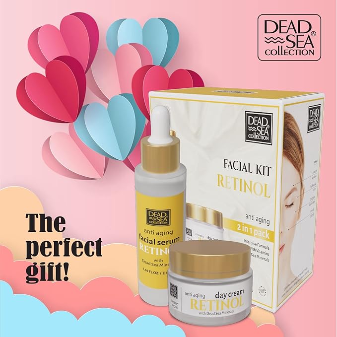 Dead Sea Collection Facial Kit Retinol - Day Cream (1.69fl.oz/50ml jar) & Facial Serum (1.69fl.oz/50ml bottle) - Pure Dead Sea Minerals - Anti-Wrinkle Hydration Smooth and Moisturized Skin-Velvo Beauty