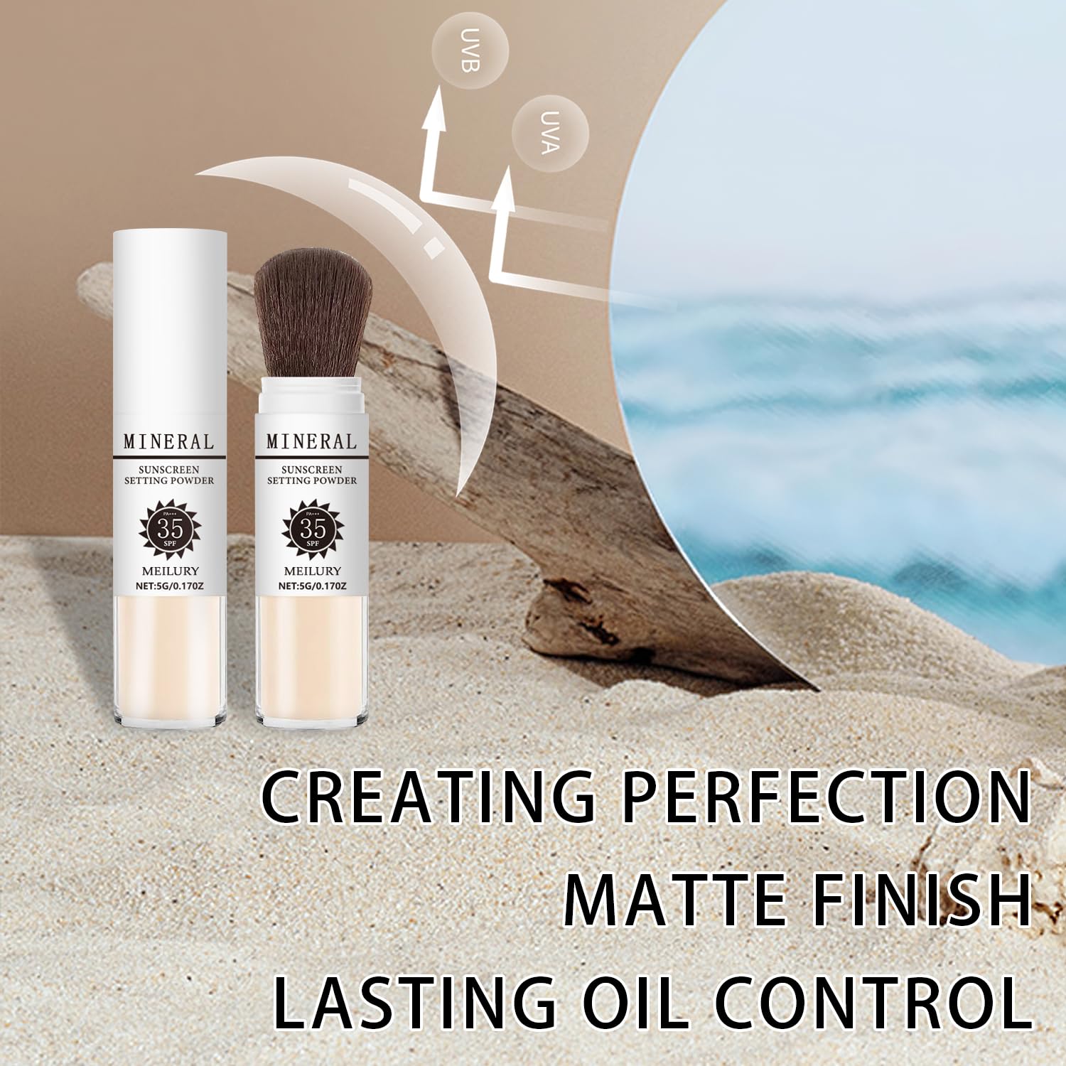 Sunscreen Setting Powder SPF 35, Mineral Brush Powder for Face & Scalp, Oil Control Natural Matte Finish Loose Powder Translucent Lasting Lightweight Breathable for All Skin (#02 Fair)-Velvo Beauty