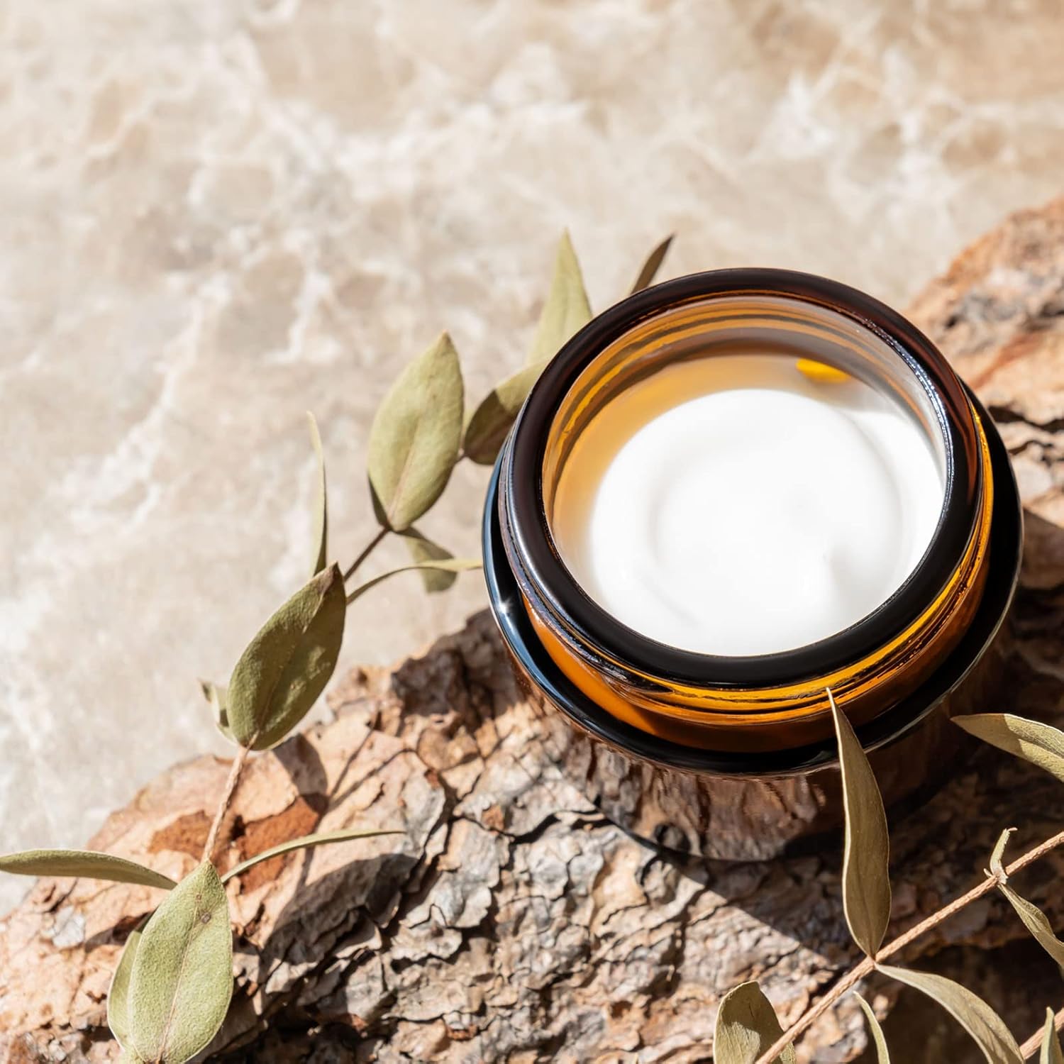 Lil Ray 2 Oz Glass Cream Jars with Gold Lid, Empty Amber Glass Containers, Refillable Cosmetic Vials for Lotion, Ointment (12 PCS)-Velvo Beauty