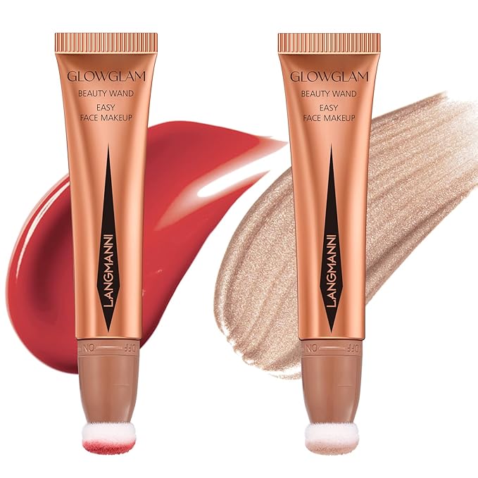 LANGMANNI Liquid Contour Beauty Wand, Face Concealer Contouring,Highlighter,Blusher Stick with Big Cushion Applicator.Cream Contour Stick For Finish Face Contour Makeup. (#04 Blush+#05 Highlighter)-Velvo Beauty