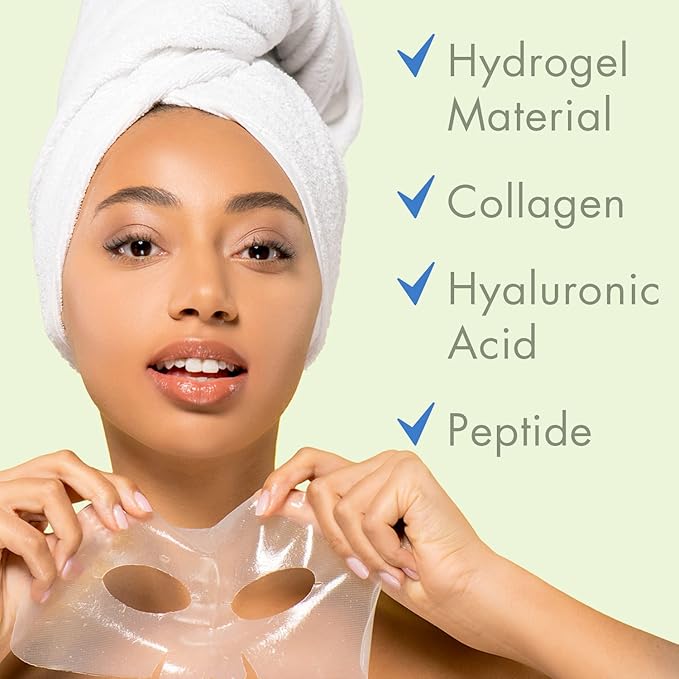 Ebanel 5 Pack Hydrogel Collagen Face Mask with Hyaluronic Acid, Vitamin C, Peptide, Aloe, Instant Brightening Hydrating Face Masks Skincare Korean Sheet Mask, Skin Firming, Lifting Anti Aging Masks-Velvo Beauty