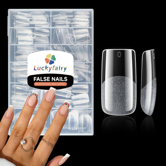Medium Square Nail Tips, 240pcs Soft Gel Pre-Shaped Acrylic Fake Nails, Half Matte Full Cover Clear Gelly Press on Flase Nail Tips for Extension Nail Manicure Home DIY 12 Sizes Gelly Tips-Velvo Beauty