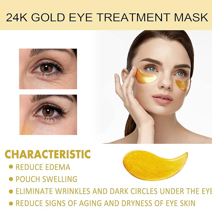 24k Gold Under Eye Patches, 60 Pcs Eye Gels, Anti-Aging Collagen Hyaluronic Acid Under Eye Mask, Under Eye Mask for Dark Circles and Puffiness, Eye Bags, Wrinkles-Velvo Beauty