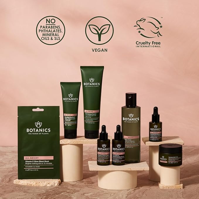 Botanics Glow Toner for Face - Enriched with Hibiscus AHA Exfoliant & Soap Bark - Non-Drying - Vegan and Cruelty-Free Face Toner for Women & Men (8.4 Fl Oz)-Velvo Beauty