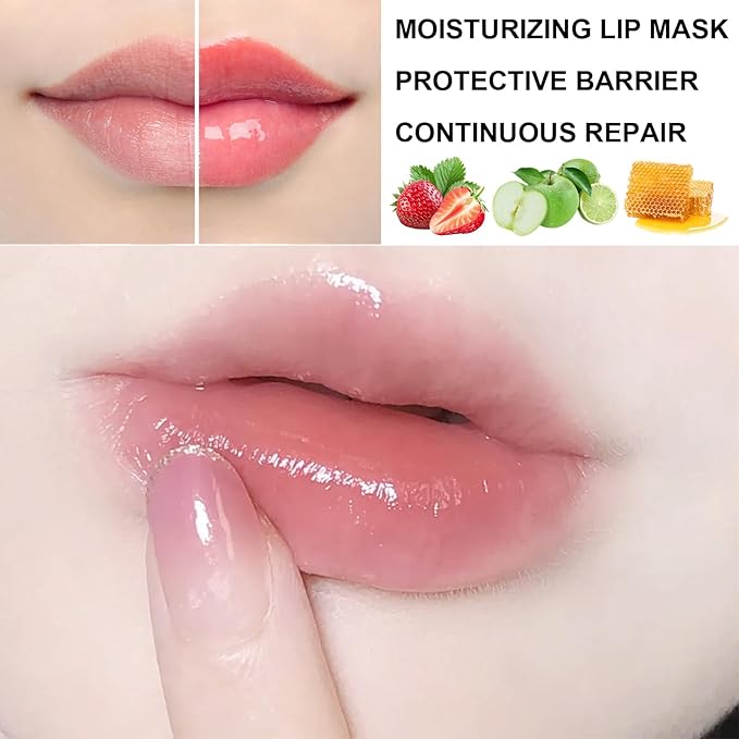 3Pcs Lip Balm Honey Pot with Stick, Honey Strawberry Apple Moisturizing and Hydrating Sleeping Lip Mask, Day and Night Repair and Care, Improve Lip Color, Reduce Lip Lines (SET A)-Velvo Beauty