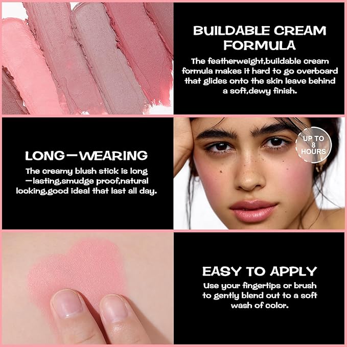 FOCALLURE Cream Blush Makeup,Buildable Blush Stick for Cheeks,Matte and Dewy Finish,Long Wearing,Easy Application,Lightweight Multi Stick,BABY PINK-Velvo Beauty