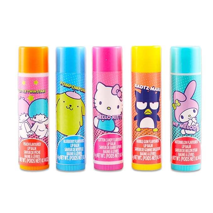 Hello Kitty and Friends Lip Balm Tube Bundle for Kids – 5 Pack of Hello Kitty and Friends Lip Balm in Assorted Flavors with Hello Kitty Stickers and More | Hello Kitty and Friends Party Favors-Velvo Beauty