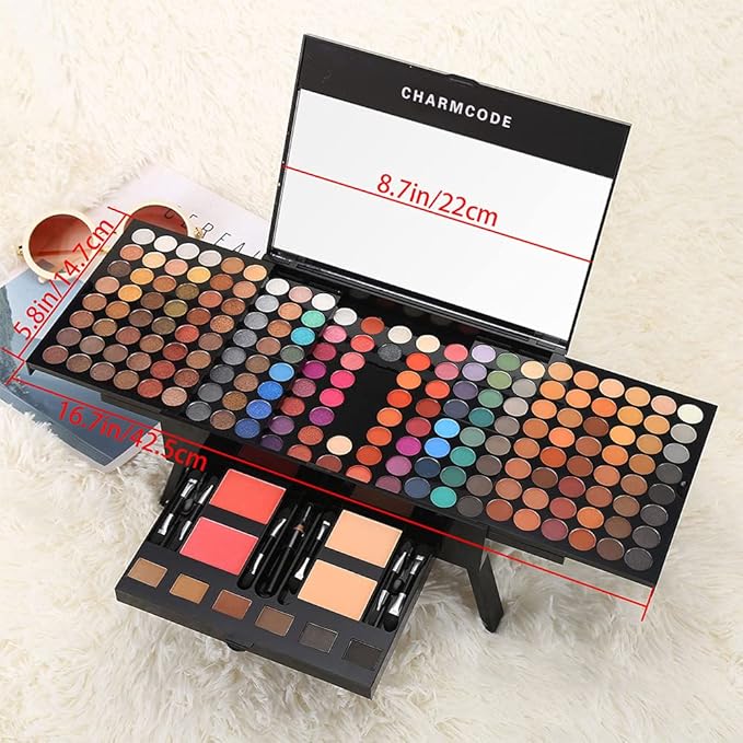 CHARMCODE 190 Colors Cosmetic Make up Palette Set Kit Combination with Eyeshadow Facial Blusher Eyebrow Powder Face Concealer Eyeliner Pencil A Mirror All-in-One Makeup Gift (Multicolor)-Velvo Beauty
