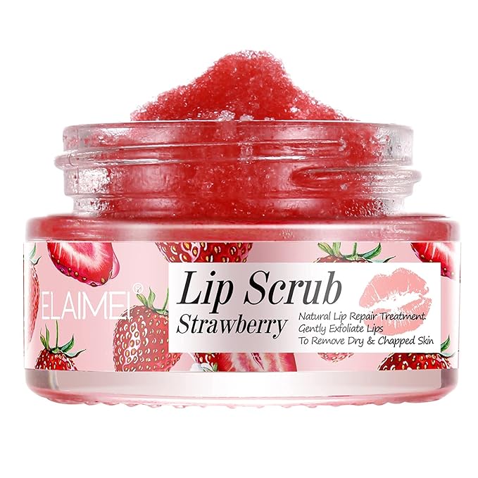 Lip Scrub, Exfoliator & Moisturizer, Lip Repair for Lush Soft Lips, Chapped Dry and Flaky Lips Treatment (Strawberry)-Velvo Beauty