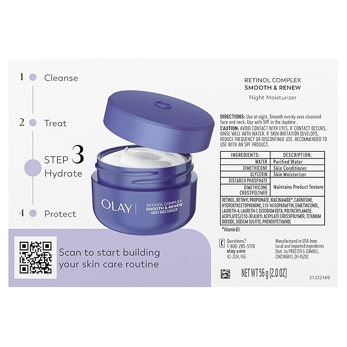 Olay Retinol Face Moisturizer, Smooth & Renew Cream for Women, Fragrance-Free - Anti-Aging, Anti-Wrinkle, Smooth Fine Lines, Tightening, Brightening - Recyclable Sustainable Eco Jar, Non-Greasy, 2 Oz-Velvo Beauty