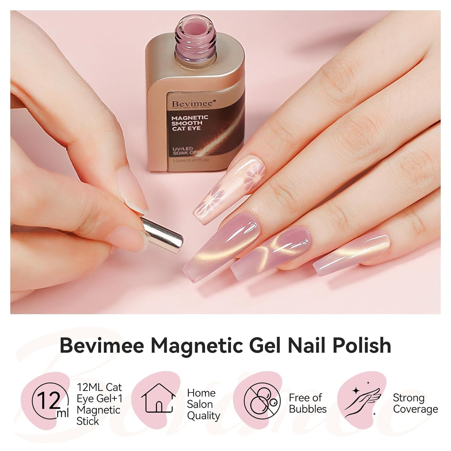 Cat Eye Gel Nail Polish Sheer Pink Glass Jelly Magnetic Nail Polish Gel Shimmer Glitter Gloss Shine Holographic Translucent Color For Nail Art Manicure DIY At Home 12ml-Velvo Beauty