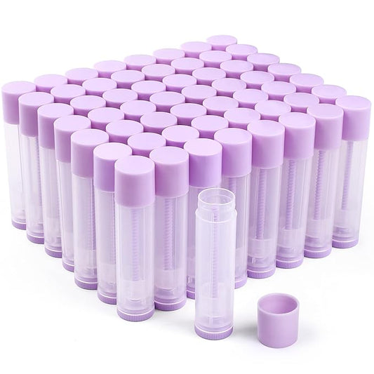LotFancy Lip Balm Tubes Empty, 60PCS 5.5ml (3/16 Oz), Clear Lip Balm Container Tubes with Purple Caps, BPA Free & Leak Free, Refillable-Velvo Beauty
