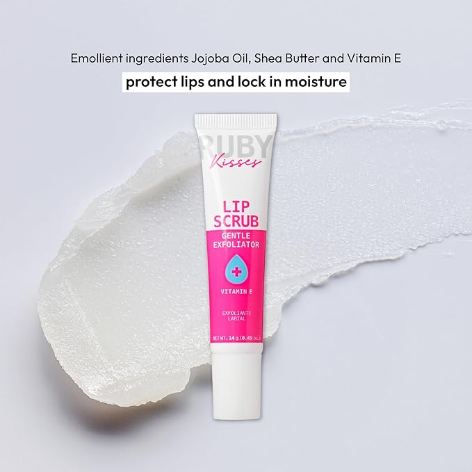 Ruby Kisses Exfoliating Lip Scrub, Gentle Smoothing for Soft Lips, Jojoba & Shea Butter Enriched, Non-Greasy, Hydrating Lip Care, Lightweight for Healthy & Supple Lips-Velvo Beauty