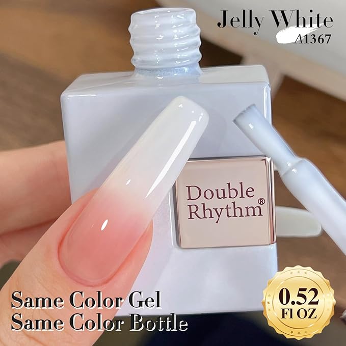 Double Rhythm Translucent Gel Polish Sheer Neutral Natural Light Milky Same Color Same Bottle 15ML Jelly Nail Polish Nail Art DIY at Home (Milky White-A1367)-Velvo Beauty