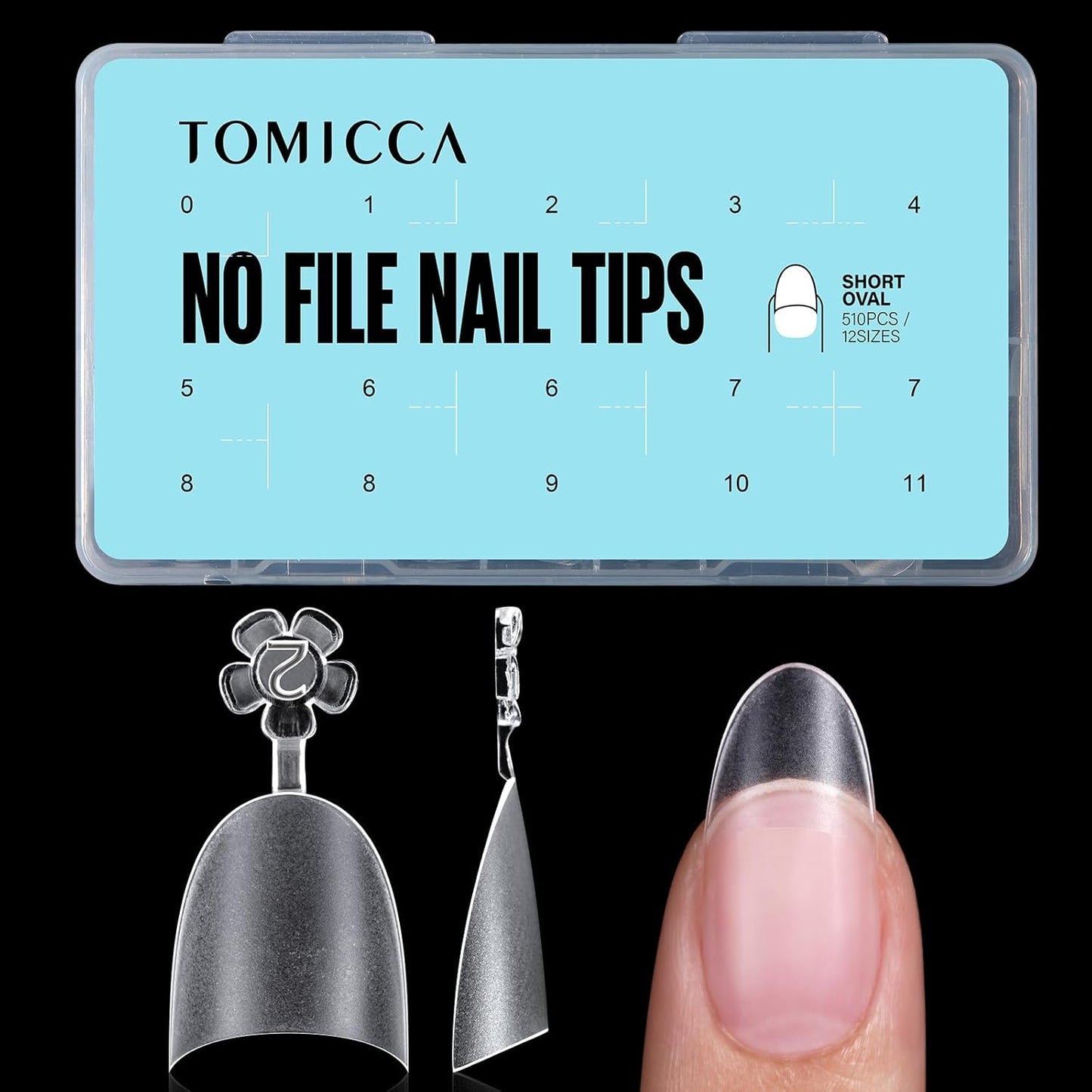 TOMICCA Short Oval Nail Tips 510Pcs Acrylic Fake Nails Full Matte, 12 Sizes No C Curve Nail Tips Half Cover for Salon DIY Nail art-Velvo Beauty