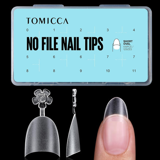TOMICCA Short Oval Nail Tips 510Pcs Acrylic Fake Nails Full Matte, 12 Sizes No C Curve Nail Tips Half Cover for Salon DIY Nail art-Velvo Beauty