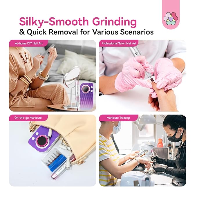 SAVILAND Essentials Electric Nail Drill: 40000RPM High-Torque Nail File Quick Removal for Acrylic Nails Easy Operation Portable Nail Drill for Beginner Home DIY Nail Art Manicure Pedicure-Velvo Beauty