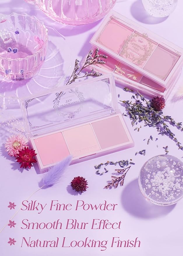 I'm Meme Palette - Afternoon Tea Blusher | Blossom Tea Blended, Cool Tone Blush for Cheek, Soft Pink, Peach, Lavender, 3 Shades Palette, Matte Powder Blush for Face&Cheeks, 0.4oz-Velvo Beauty