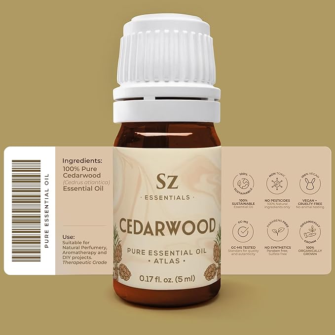 Cedarwood Essential Oil (Cedrus Atlantica) – Therapeutic Grade, 100% Pure & Natural with Soothing Woodsy Aroma for Relaxation, Aromatherapy, Skin Care & Diffuser - 0.17 fl oz. (5ml)-Velvo Beauty