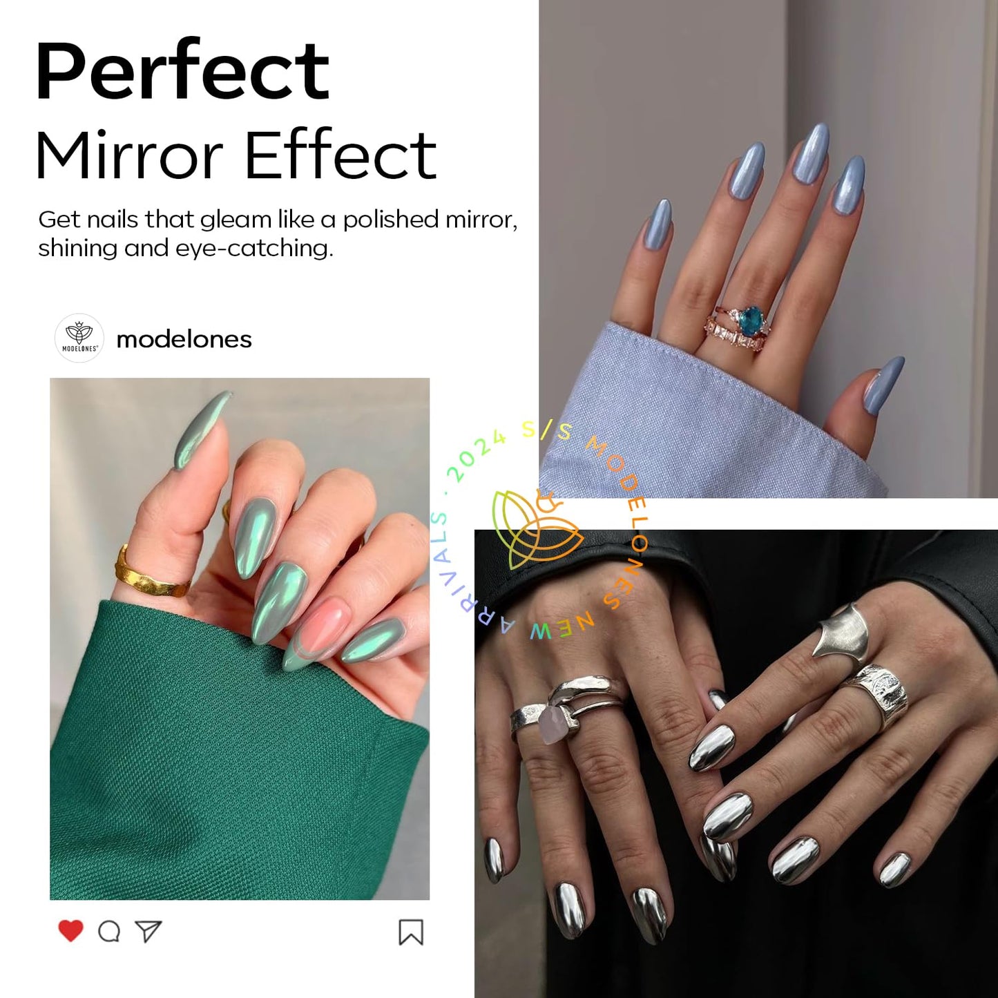 modelones Chrome Nail Powder Pearl Chrome Powder for Nail Magic White Glazed donut Chrome Nail Powder Mirror Effect Holographic Aurora Iridescent Pearlescent Manicure 4 Colors 1g or 0.5g/Jar-Velvo Beauty